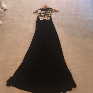 Long Black Maxi Dress with Patterned Top